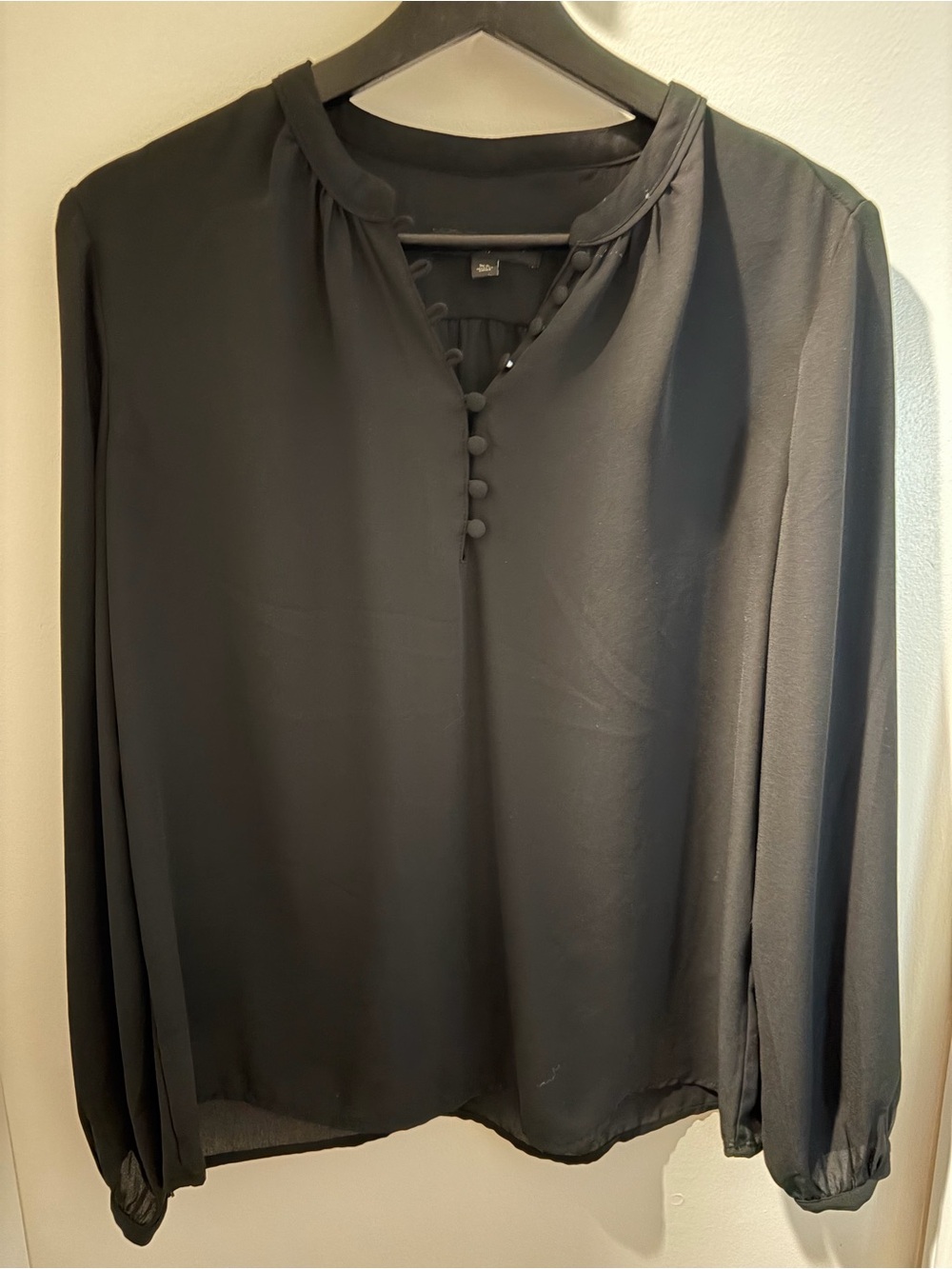 Banana Republic Black Covered-Button V-Neck Blouse